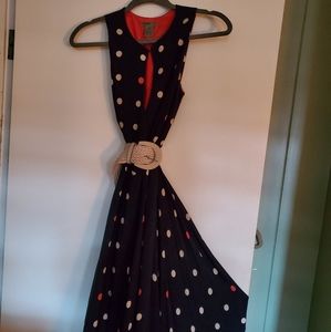 Navy Blue Dress with Orange & Cream Polka Dots